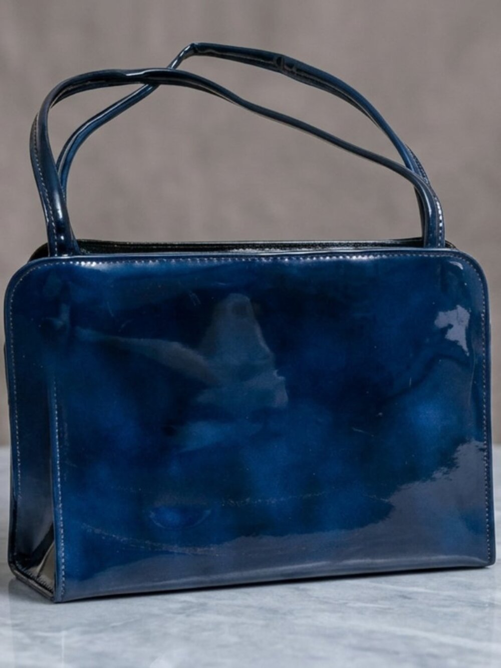 Blue Patent Leather Handbag by Theodor California | Goth Prom Baddie Vibes